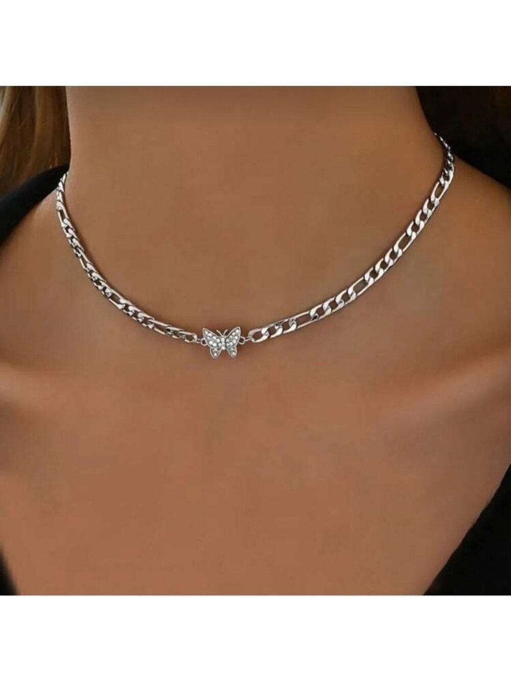Silver Plated Stainless Steel Butterfly Charm Chain Necklace